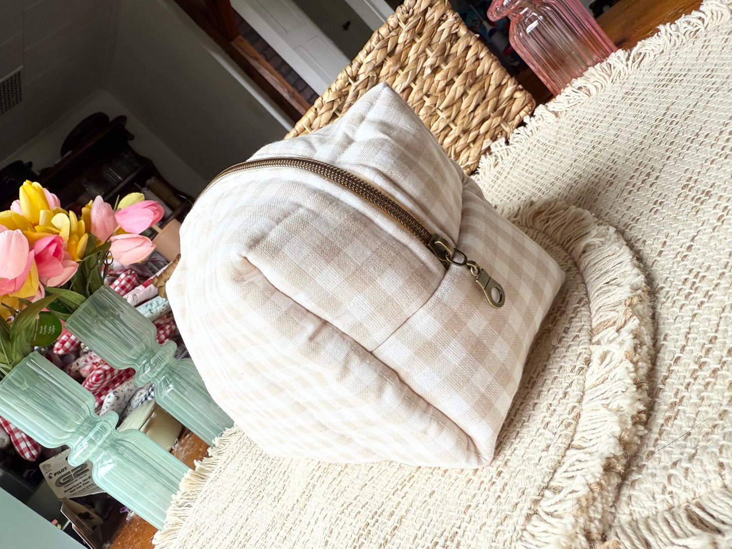 Box Pouch - Tan Gingham