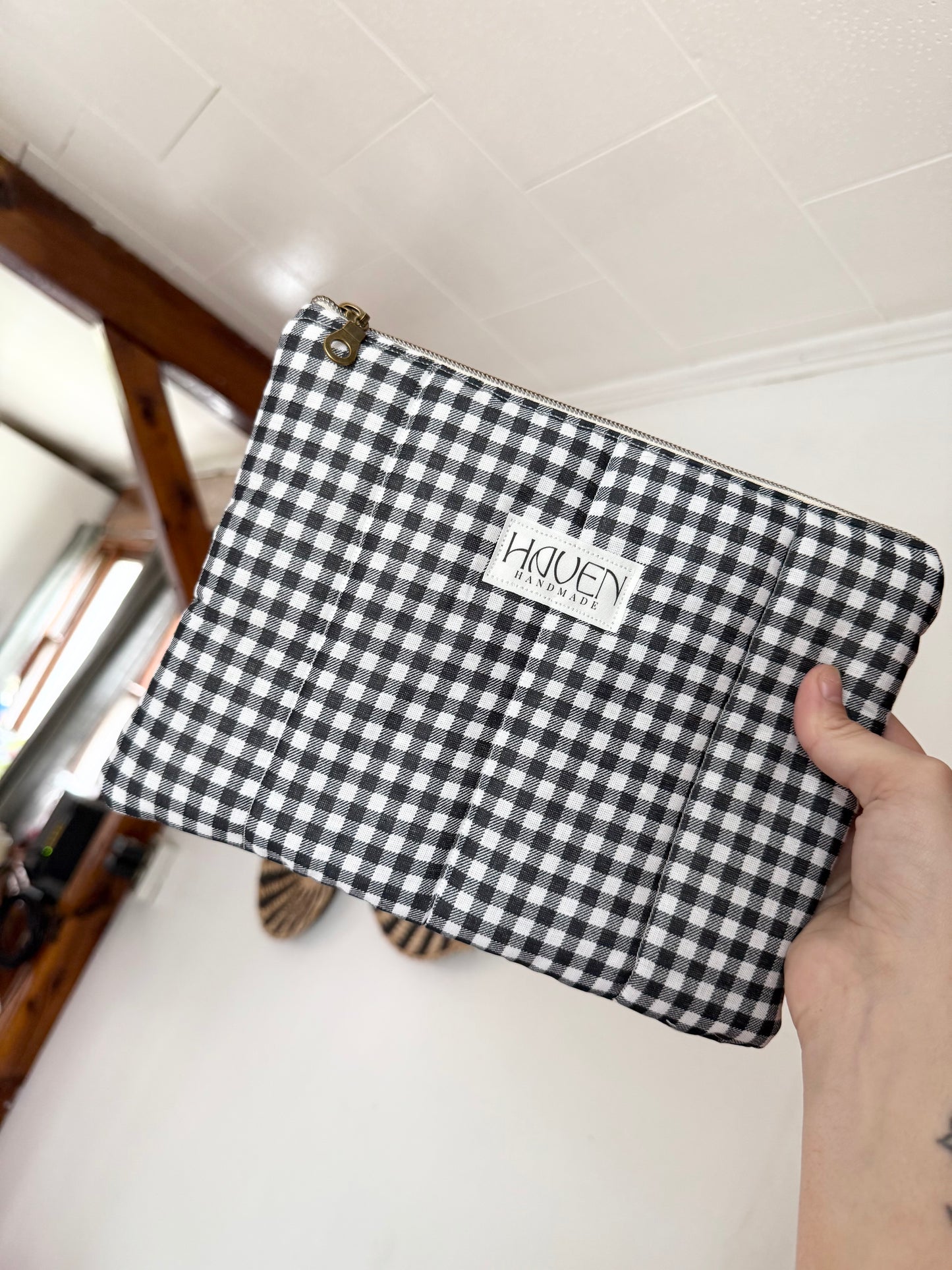 Toiletry Pouch - Black/White Gingham